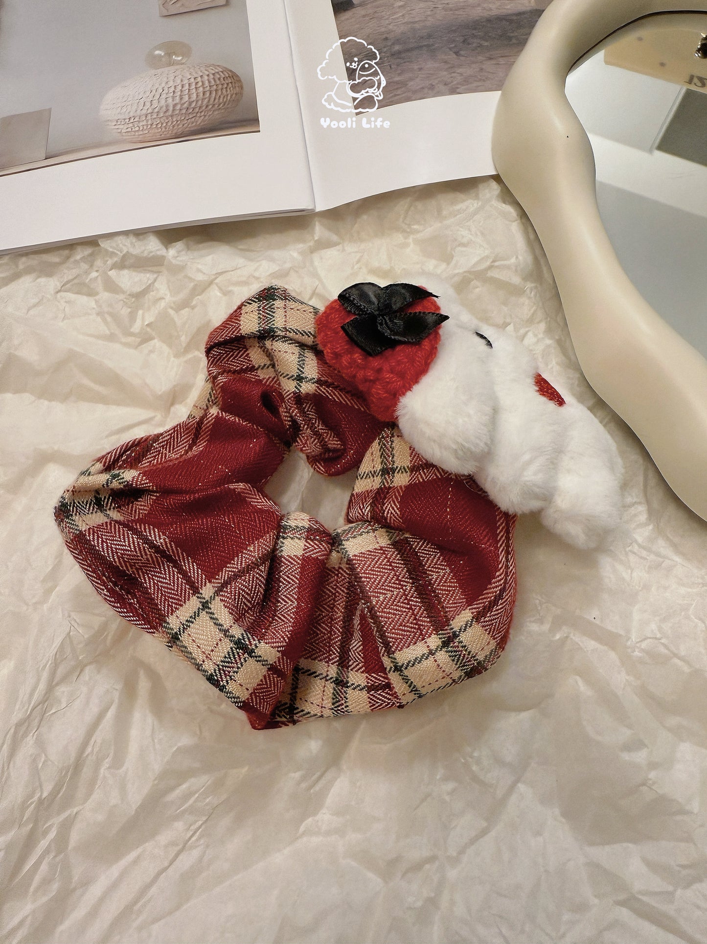 Red Bow Bear Scrunchie