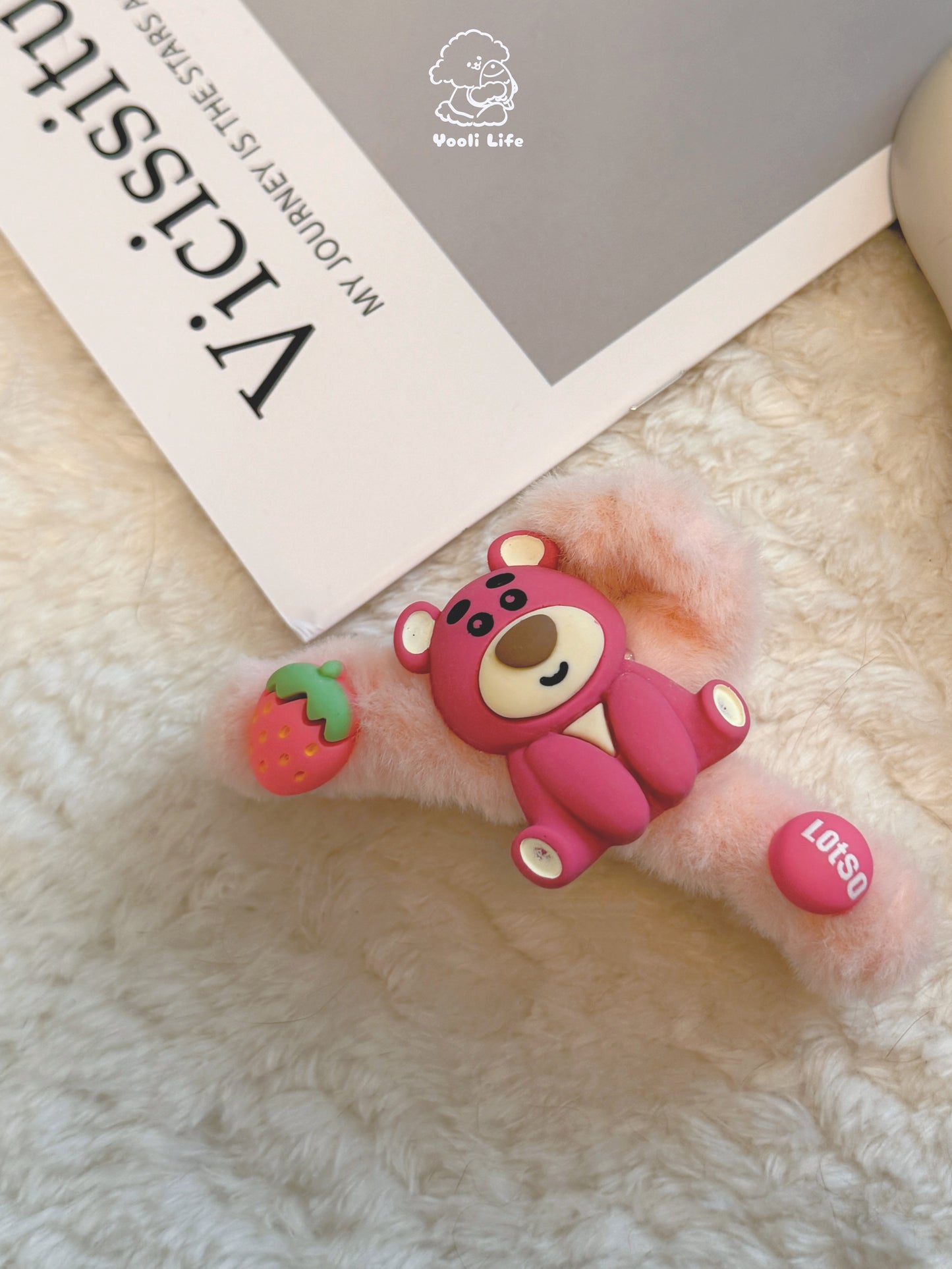 Strawberry Fluffy Bear Hair Clip