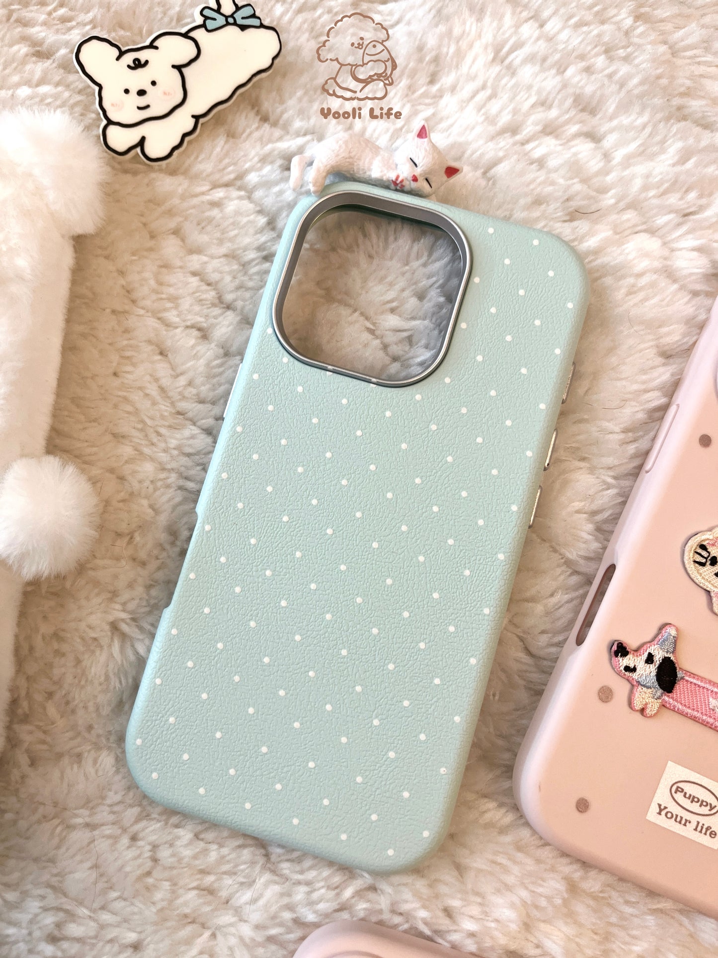 Soft Blue Dotty Cat Phone Case