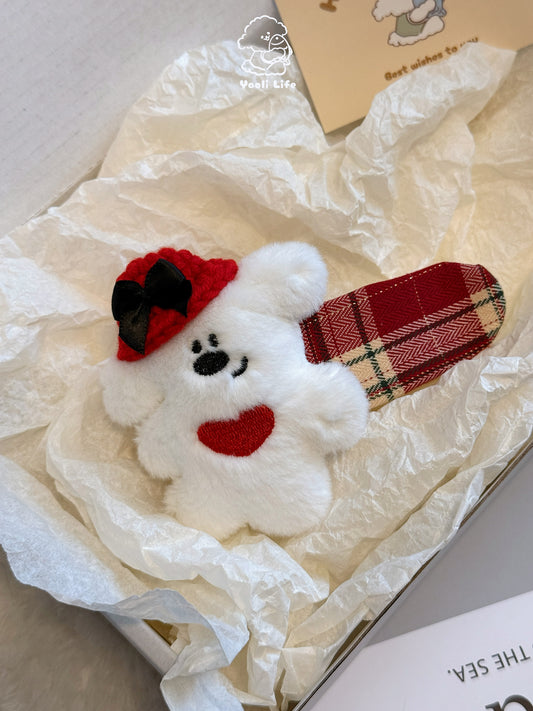 Red Hat Bear Hair Clip