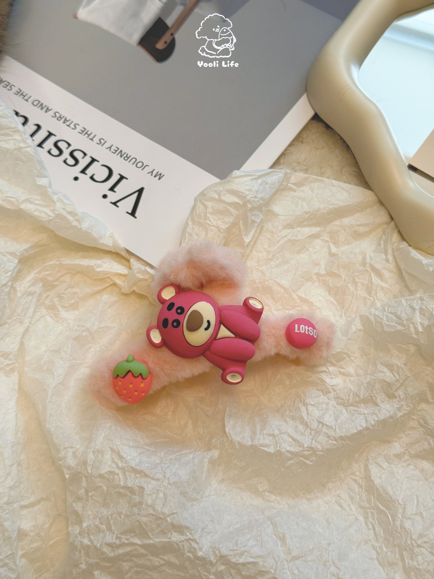 Strawberry Fluffy Bear Hair Clip