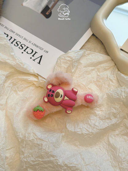Strawberry Fluffy Bear Hair Clip