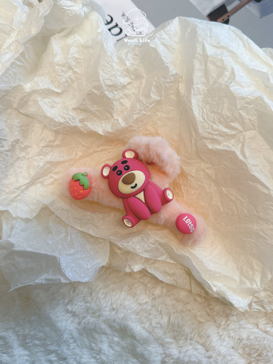 Strawberry Fluffy Bear Hair Clip